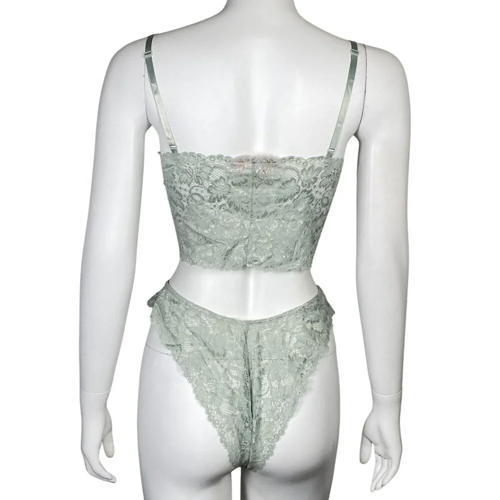 Rene Rofe Lingerie Unforgettable Lace Bralette and Panty Set Size M Sage Green - Picture 5 of 8